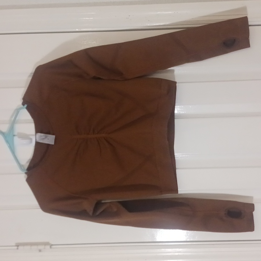 New Mix Long-Sleeve Brown Top With Ruched Detail & Holes For Thumbs